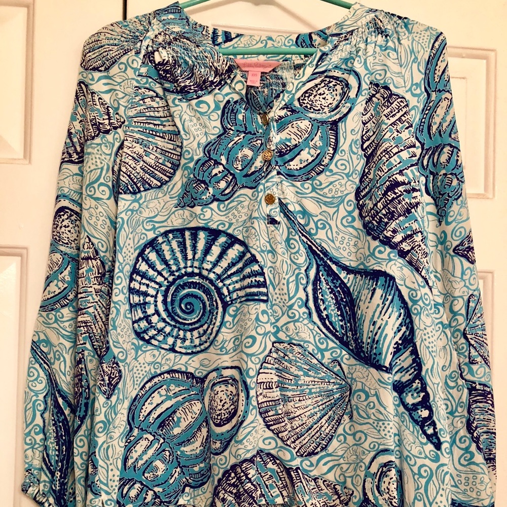 Lilly Pulitzer Elsa silk top in shell print XXS